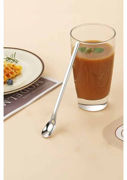 6 Adet Çelik 15,5 cm Gümüş Kahve ve Kokteyl Barmen Kaşığı Seti fırsatları