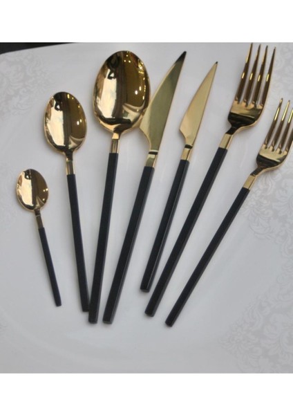 Şık Siyah Titanyum Gold Yemek Kaşığı Seti, 6'lı, Dayanıklı ve Modern Tasarım fiyatları