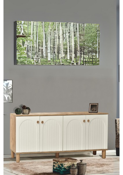 Lidya Konsol 4 Kapaklı Atlantik Çam Krem Ahşap Görünümlü Ayaklı 180x80x44 Cm