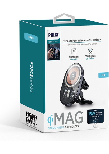 M15 Transparan Type-C Magsafe 15W Araç Şarj