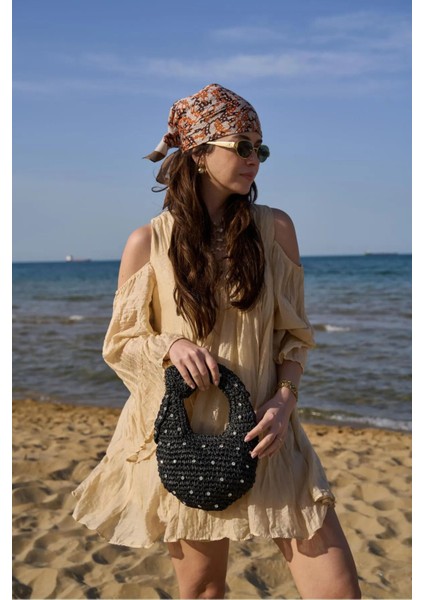Taşlı Portföy Clutch Fermuarlı Astarlı Örgü Hasır Yazlık Tatil El Çantası fiyatları