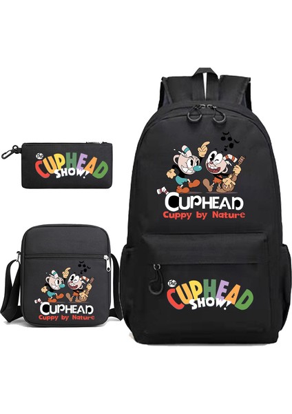 Yeni Çay Dağı Baş Cuphead Öğrenci Okul Çantası Sırt Çantası Üç Parçalı Takım (Yurt Dışından)