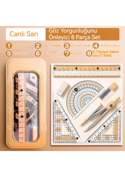 Cetvel 8 Set Öğrenci Için Özel Pusula Açılı Cetvel Cetvel Ölçüm Çizimi (Yurt Dışından)