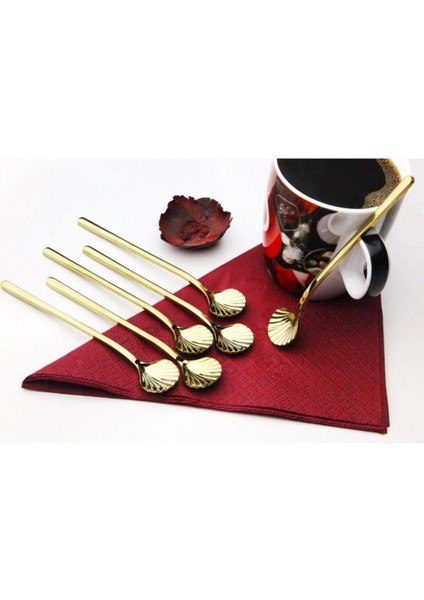 Gold Renkli 6'lı Çay, Nescafe, Reçel Sunum Kaşığı, Çok Renkli, Şık ve Kullanışlı