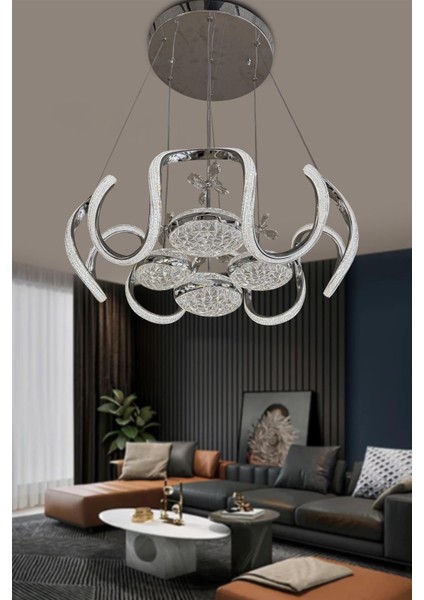 Eliza 4 Toplu Simli Slikonlu Modern Yüksek (Işık) Salon LED Avizesi fiyatları