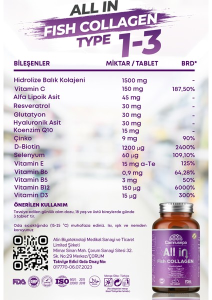 All In Fish Kolajen Tip 1-3 - Balık Kolajeni 90 Tablet fiyatları