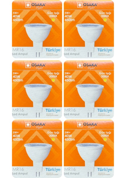 (6 adet) Osaka 5W (40W) Sarı Işık (3000K) G4 Duylu (Iğne Bacak) LED Çanak Ampul