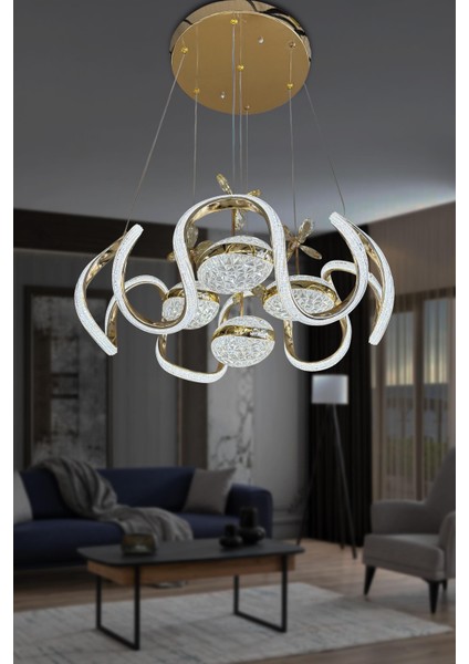 Eliza 4 Toplu Simli Slikonlu Modern Yüksek (Işık) Salon LED Avizesi