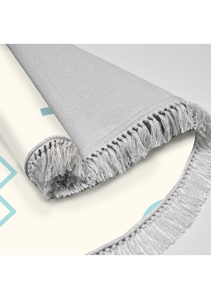Kaymaz Dijital Mutfak & Salon Halı Trend Saçaklı Yuvarlak Geometrik E5015 Beyaz fırsatları