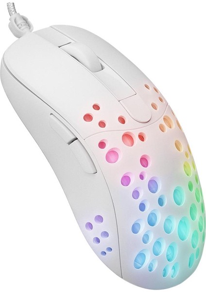 ALGM7622 Beyaz USB Kablolu 6 Tuşlu Renkli LED Işıklı Rgb 8000DPI Gaming Oyuncu Mouse
