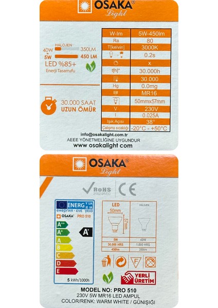 (8 adet) Osaka 5W (40W) Sarı Işık (3000K) G4 Duylu (Iğne Bacak) LED Çanak Ampul fırsatları