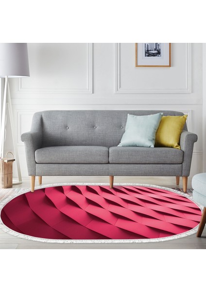 Kaymaz Dijital Mutfak & Salon Halı Star Pamuk Saçaklı Oval Geometrik E5017 Pudra