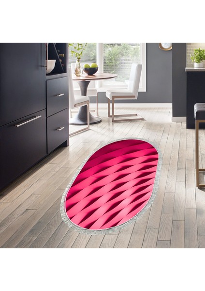 Kaymaz Dijital Mutfak & Salon Halı Star Pamuk Saçaklı Oval Geometrik E5017 Pudra indirimleri