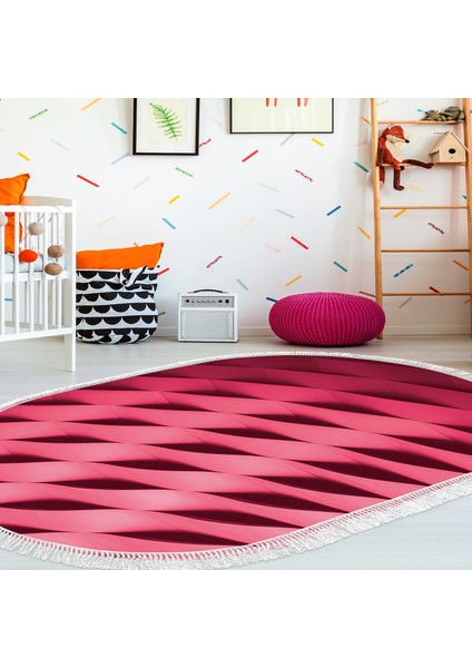 Kaymaz Dijital Mutfak & Salon Halı Star Pamuk Saçaklı Oval Geometrik E5017 Pudra