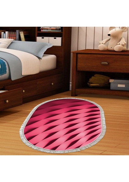 Kaymaz Dijital Mutfak & Salon Halı Star Pamuk Saçaklı Oval Geometrik E5017 Pudra