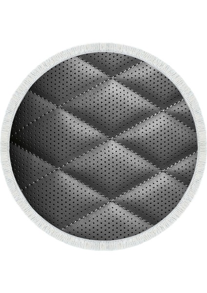 Kaymaz Dijital Mutfak & Salon Halı Yıldız Deri Saçaklı Yuvarlak Geometrik E5013 Siyah