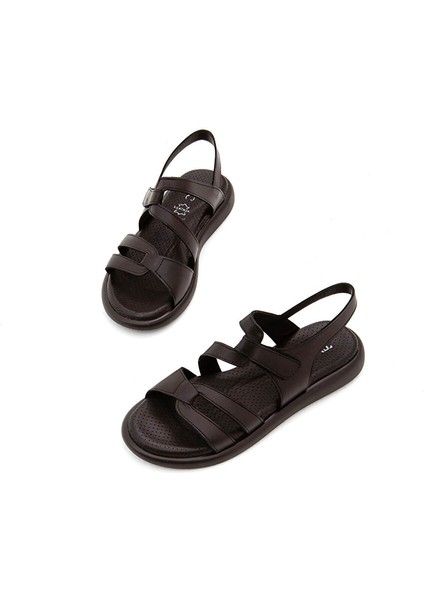 Kadın Hakiki Deri Siyah Düz Sandalet fiyatları