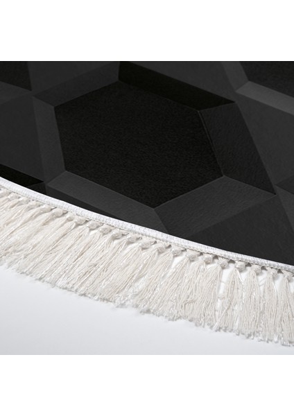 Kaymaz Dijital Mutfak & Salon Halı Trend Saçaklı Yuvarlak Geometrik E5016 Siyah modelleri