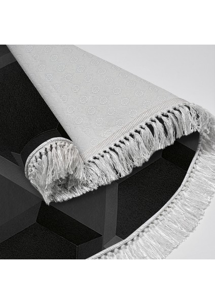 Kaymaz Dijital Mutfak & Salon Halı Trend Saçaklı Yuvarlak Geometrik E5016 Siyah fırsatları