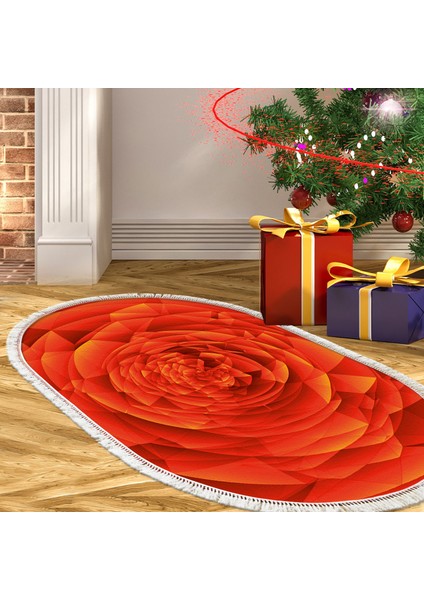 Kaymaz Dijital Mutfak & Salon Halı Trend Saçaklı Oval Geometrik E5011 Turuncu