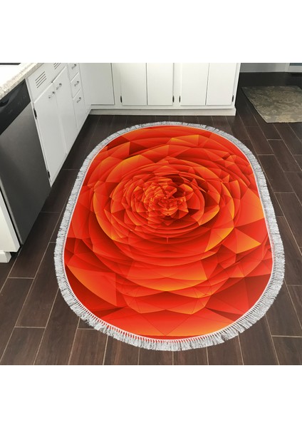 Kaymaz Dijital Mutfak & Salon Halı Trend Saçaklı Oval Geometrik E5011 Turuncu indirimleri