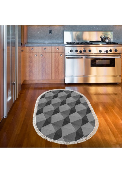Kaymaz Dijital Mutfak & Salon Halı Yıldız Deri Saçaklı Oval Geometrik E5010 Gri indirimleri