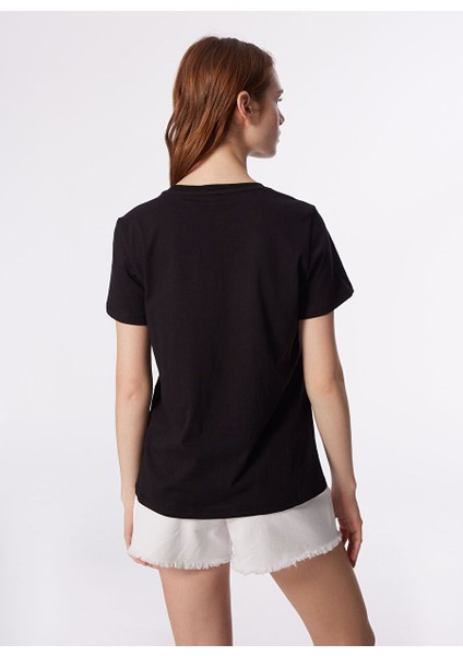 Siyah Kadın Bisiklet Yaka Basic T-Shirt Otran