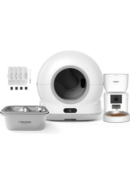 Akıllı Otomatik Kameralı Kedi Tuvaleti Paslanmaz Çelik Kaseli 4LT Mama Kabı Çelik Hazneli Su Pınarı ve Filtre 4'lü Pet Seti