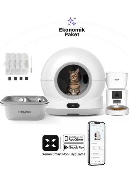 Akıllı Otomatik Kameralı Kedi Tuvaleti Paslanmaz Çelik Kaseli 4LT Mama Kabı Çelik Hazneli Su Pınarı ve Filtre 4'lü Pet Seti fiyatları