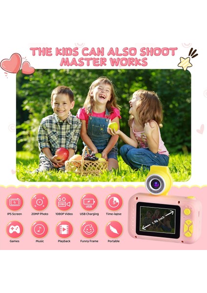 KDC-0025 180 Derece Flip Lens 2.0 Inç Ekran Mini Çocuk Kamera Video Kaydedici, Silikon Kılıfsız-Pembe (Yurt Dışından) modelleri