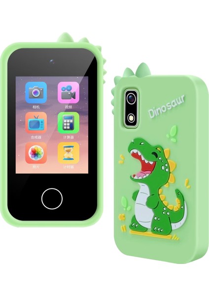A10 2.8 Inç Dokunmatik Ekran Dijital Kamera Hd Çift Lens Oyun Müzik Karikatür Çocuk Kamera ile 32 GB Hafıza Kartı-Dinozor/yeşil (Yurt Dışından)