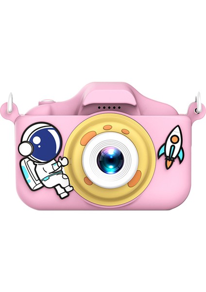 X200 Spaceman Dekor Çift Lensli Çocuk Eğitici Kamera Mini Boyutu Yüksek Çözünürlüklü Çocuk Video Kamera Oyuncak Erkek Kız Için-Pembe (Yurt Dışından)