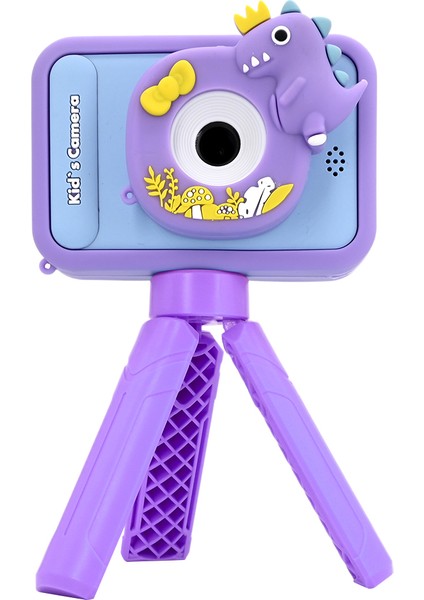 AC10 Hd Çift Lensli 2,4 Inç IPS Ekranlı Çocuk Kamerası, TRIPOD+32GB Hafıza Kartı-Mor (Yurt Dışından)