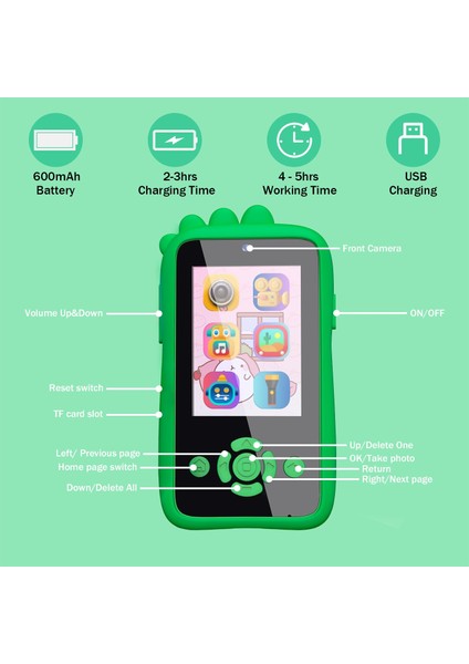 Z9 2.4 Inç IPS Ekran Hd Çift Lens Karikatür Hayvan Mini Çocuk Telefonu Oyuncak 32G Hafıza Kartı Ile-Mor Unicorn (Yurt Dışından) fiyatları