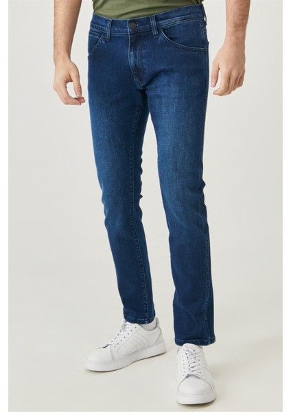 Slim Fit Dar Kesim Düşük Bel Taşlamalı Gri Esnek Larston Jean Denim Kot Pantolon