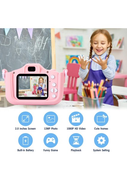 M8 2,0 Inç Hd Çift Kamera, 32GB Kart/kart Okuyuculu Dijital Kamera Karikatür Tasarımı-Pembe (Yurt Dışından) modelleri