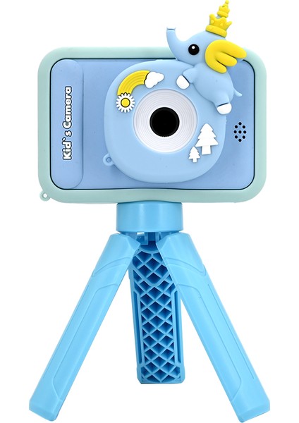 AC10 Hd Çift Lensli 2,4 Inç IPS Ekranlı Çocuk Kamerası, TRIPOD+32GB Hafıza Kartı-Mavi (Yurt Dışından)