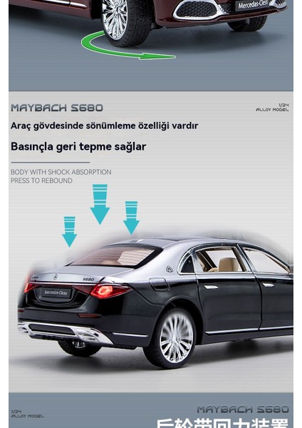 Alaşım Araba Modeli 1:24 Maybach S680 Ses ve Işık Oyuncak (Yurt Dışından) modelleri