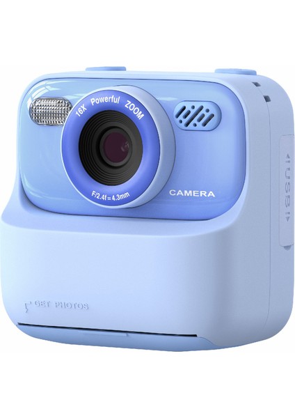 P79 Fotoğraf Anında Baskı Çocuk Dijital Kamera Eğlenceli Oyun Hd 1080P Çift Lensli Kamera-Mavi (Yurt Dışından)