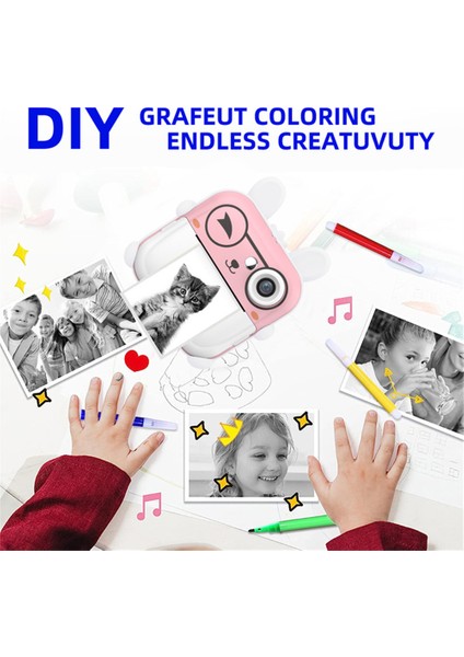 Q5 2.4 Inç Çocuk Kamera Karikatür Tasarım Anında Baskı Fotoğraf Mini Dijital Video Kamera-Pembe + Mavi Dinozor (Yurt Dışından) modelleri