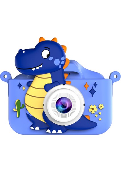 2.0 Inç Çift Lensli Çocuk Dijital Kamera Karikatür Dinozor Tasarımı Video Kaydedici, 32G Tf Kart + Kart Okuyucu-Mavi (Yurt Dışından)