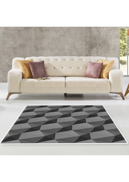 Kaymaz Dijital Mutfak & Salon Halı Trend Geometrik E5010 Gri