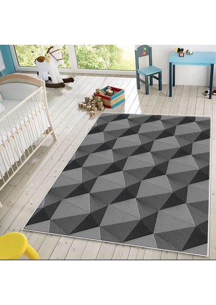 Kaymaz Dijital Mutfak & Salon Halı Trend Geometrik E5010 Gri