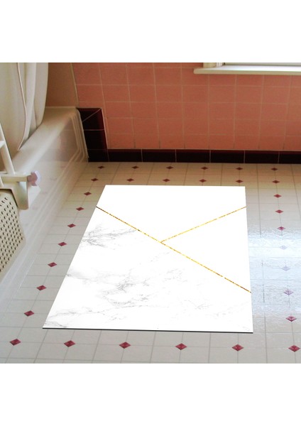 Kaymaz Dijital Mutfak & Salon Halı Yıldız Deri Geometrik E5008 Beyaz