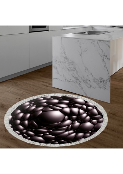 Kaymaz Dijital Mutfak & Salon Halı Star Pamuk Saçaklı Yuvarlak Geometrik E5009 Siyah indirimleri