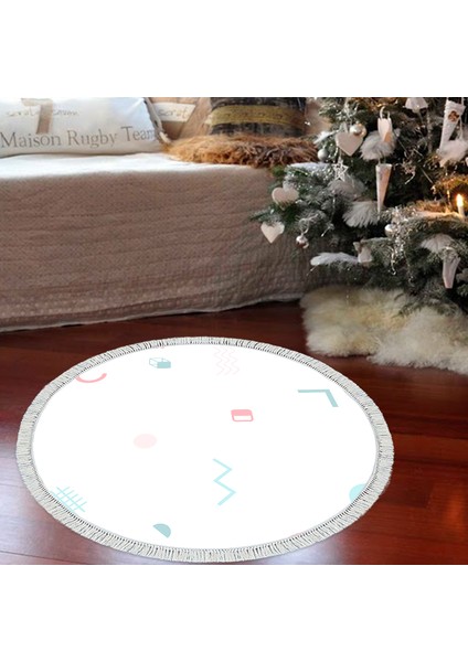 Kaymaz Dijital Mutfak & Salon Halı Yıldız Deri Saçaklı Yuvarlak Geometrik E5015 Beyaz