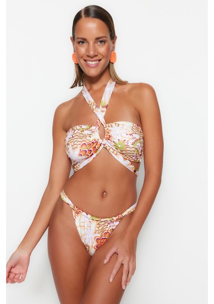 Shopeonly Çiçek Desenli Straplez Bikini Takımı
