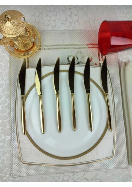 Şık 6'lı Titanyum Gold Yemek Bıçakları, Dayanıklı ve Estetik Tasarım