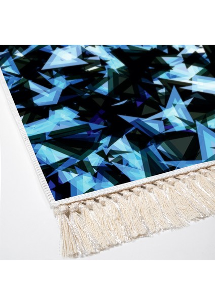 Kaymaz Dijital Mutfak & Salon Halı Trend Saçaklı Geometrik E5012 Mavi modelleri