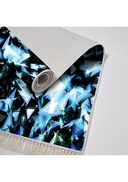 Kaymaz Dijital Mutfak & Salon Halı Trend Saçaklı Geometrik E5012 Mavi fırsatları